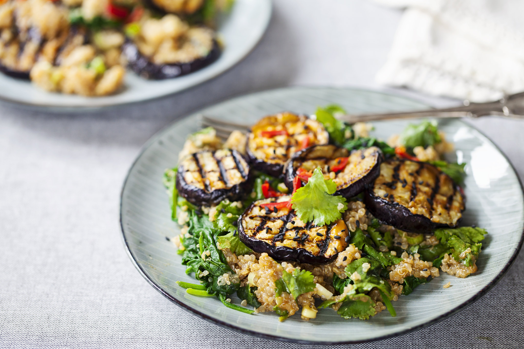 Quinoa With Spinach & Grilled Aubergines