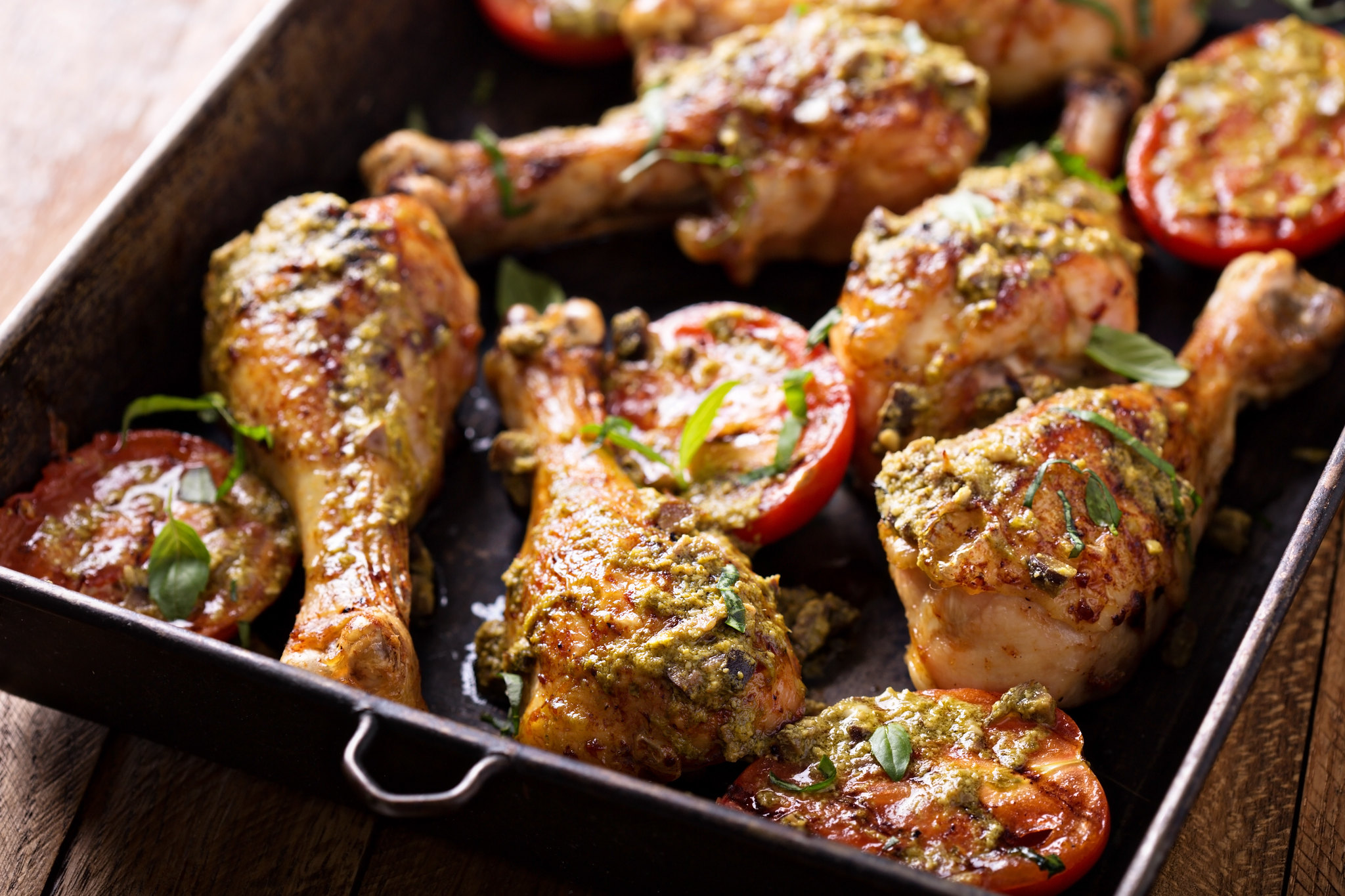 Baked Chicken & Tomatoes with Pesto