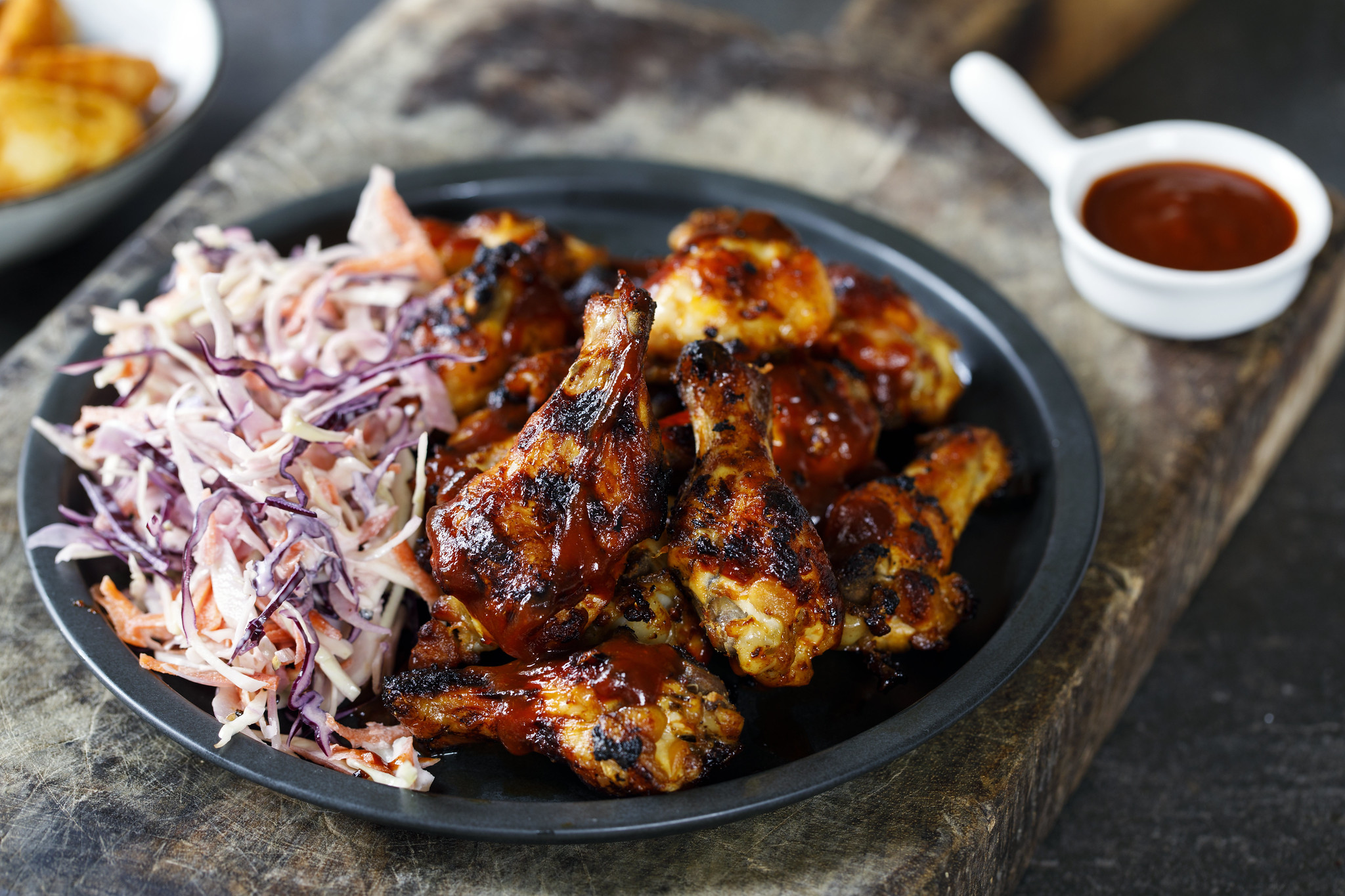 BBQ Chicken Wings with Coleslaw